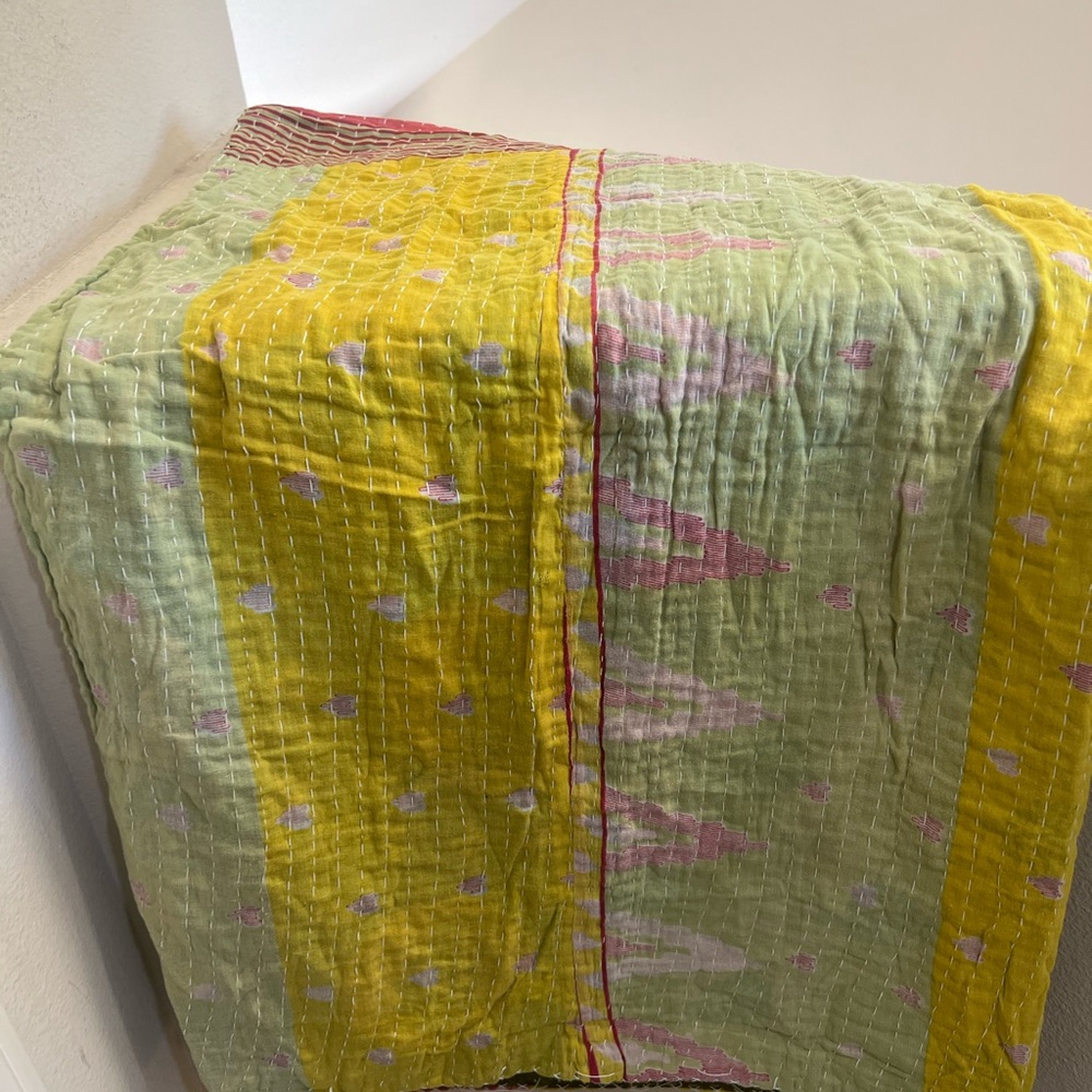 Vintage Kantha Quilt Throw Blanket  80x 47”‎ | Double Sided | Soft Cotton - Picture 9 of 12